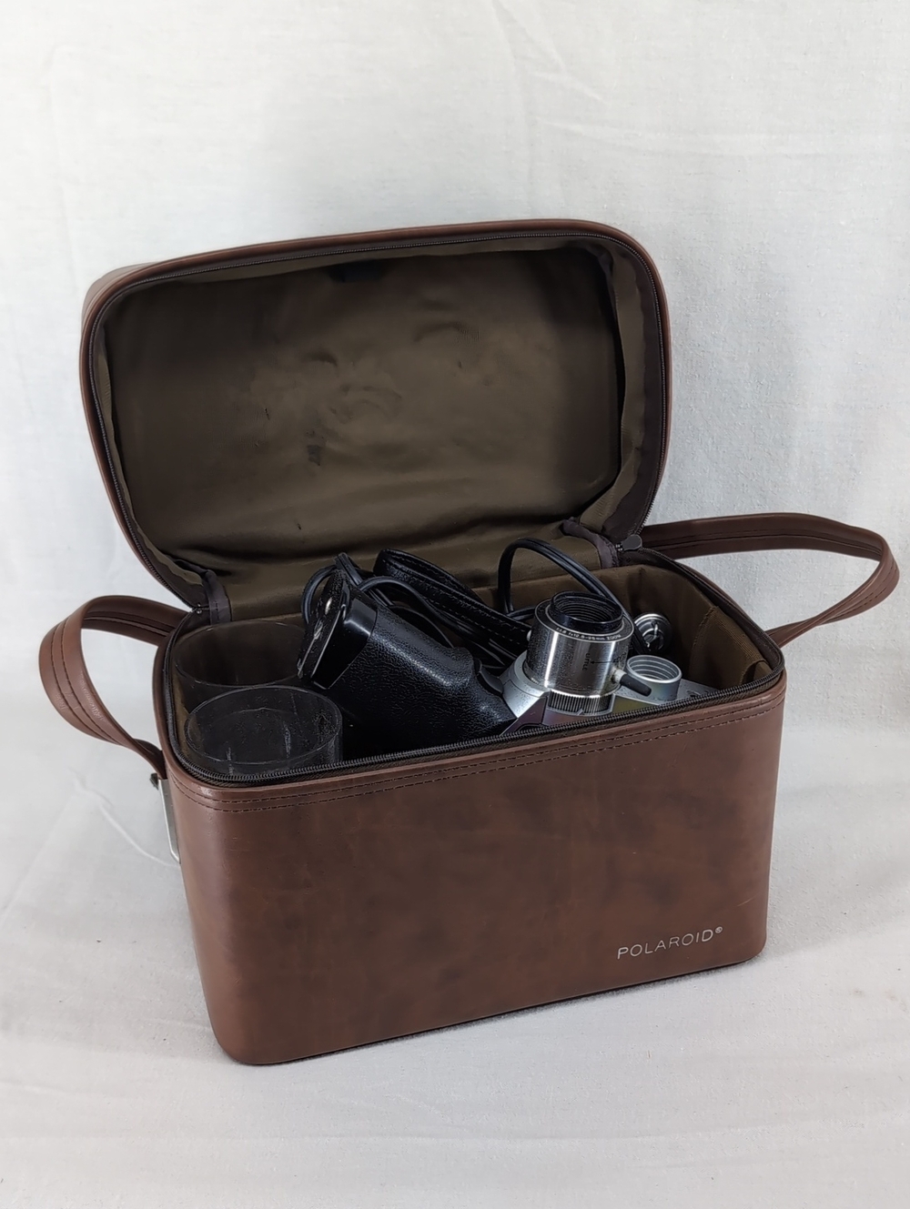 Polaroid Brown Faux Leather Toiletry & Camera Carry Case - As Is/Untested